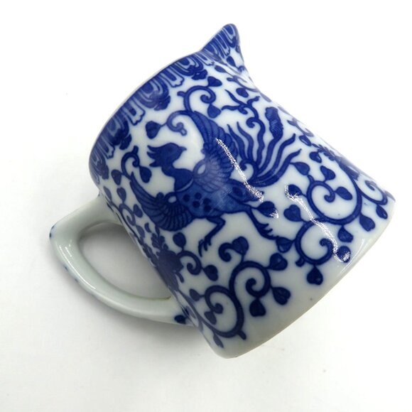 Vintage Japanese Blue White 2.5" Ceramic Creamer Pitcher Phoenix Design - Picture 7 of 7